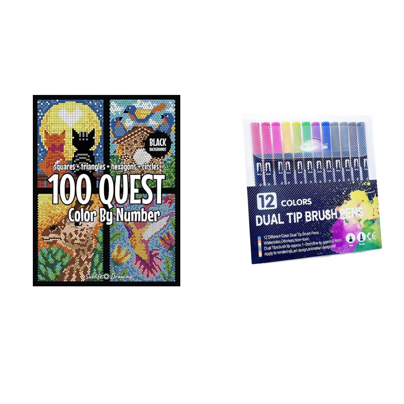 100 QUEST Färg efter nummer-bok