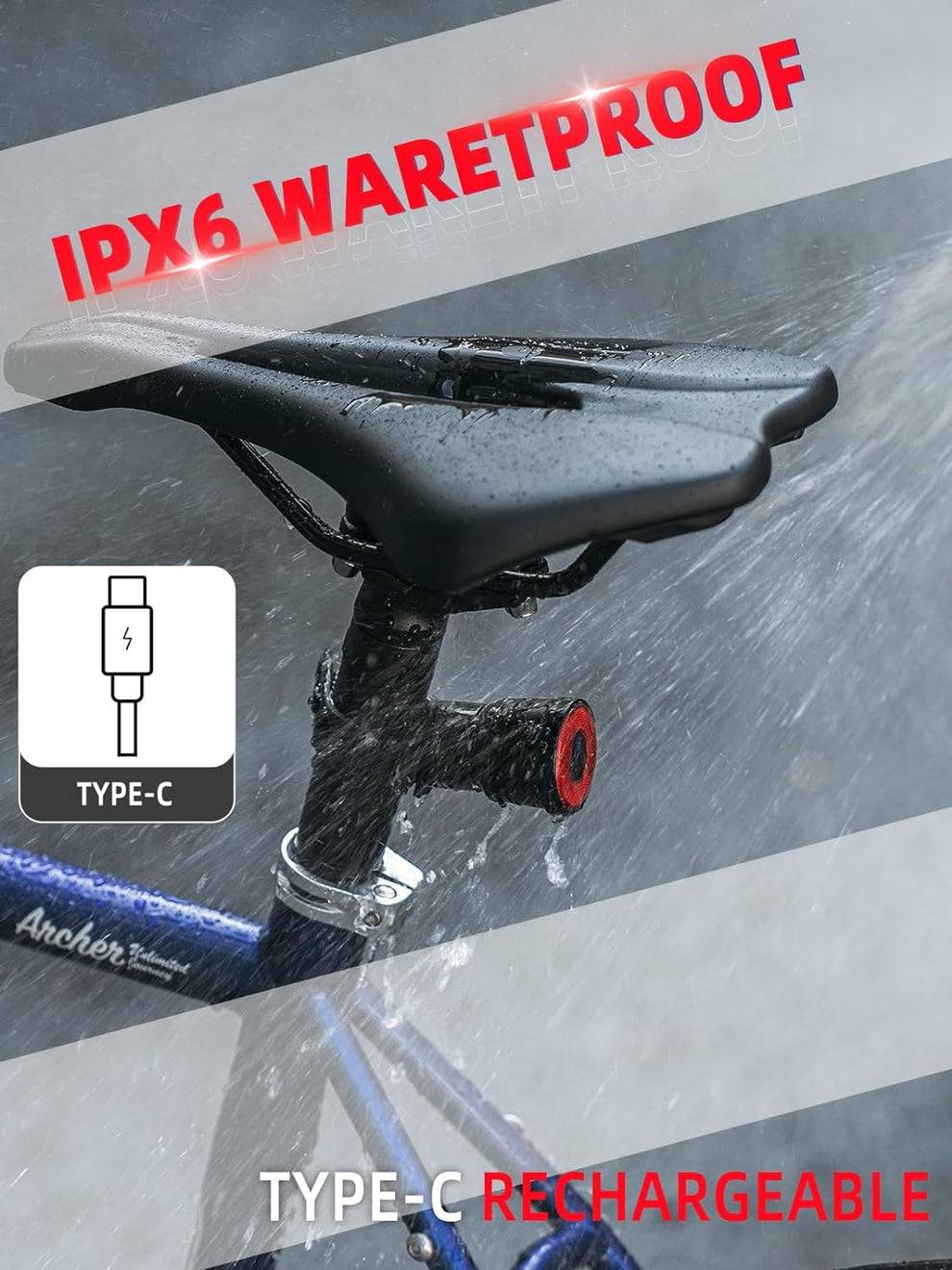 ROCKBROS - Smart bakljus för cykel Bromsavkänning Vattentät USB Uppladdningsbar